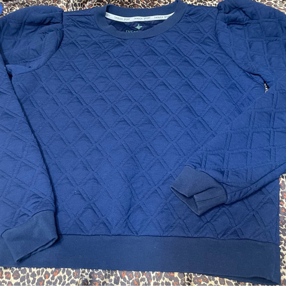 Tuckernuck Quilted Blue Puff Sleeve Sweater - Picture 8 of 11